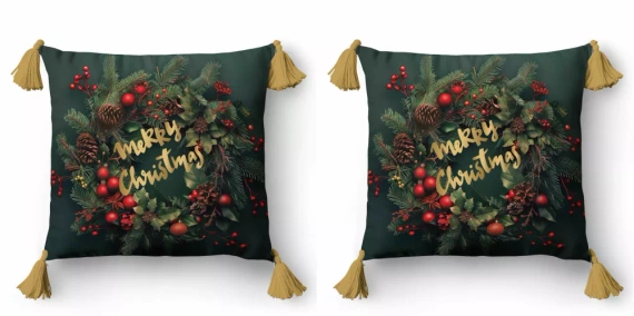 5377 Декоративна коледна калъфка за възглавница "Весела Коледа" Коледна декорация Detexpol - с цип