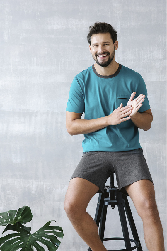 Stefano Мъжка пижама с къс ръкав, къси панталони Италианска мода - морски/тъмен меланж