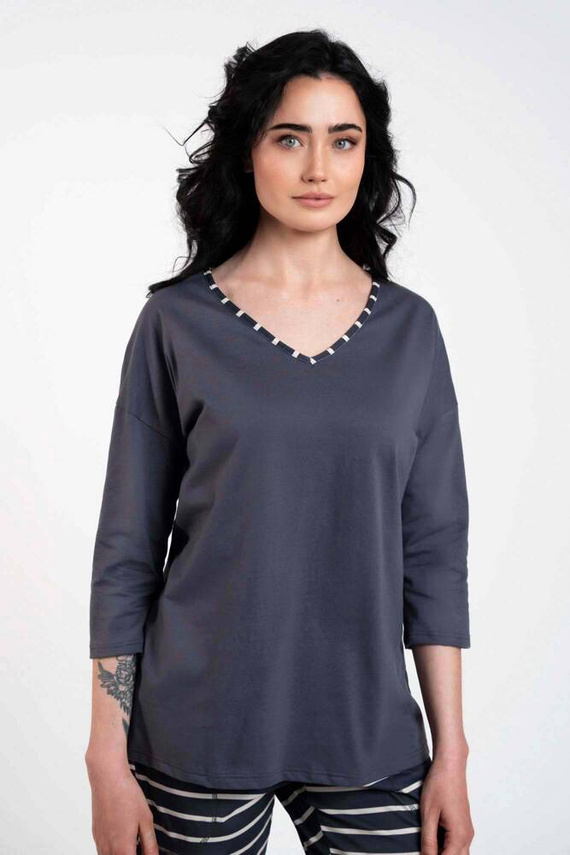 Betty Дамска пижама с 3/4 ръкав и дълъг панталон Италианска мода - графит/графит