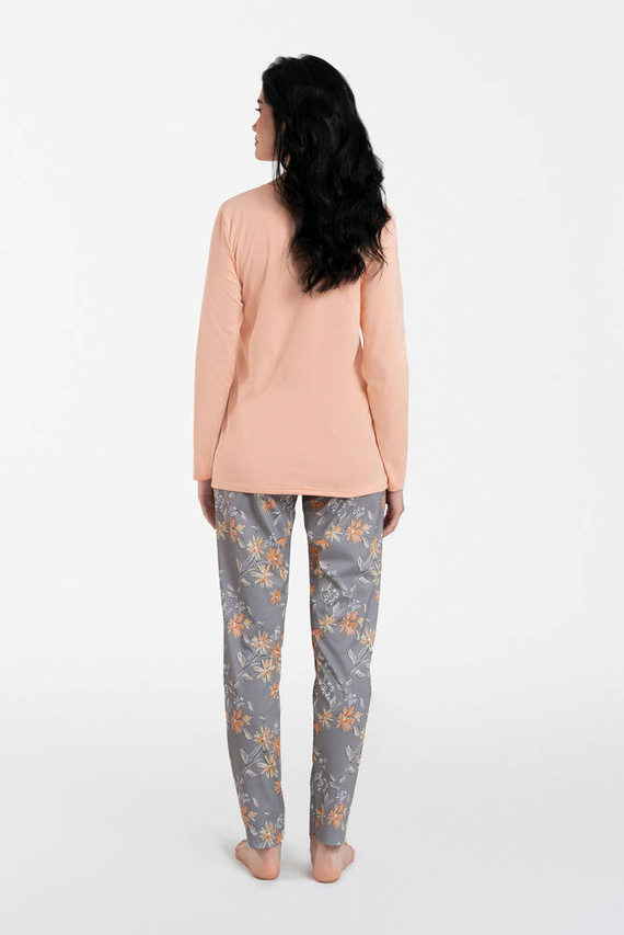 Kasali Дамска пижама с дълъг ръкав и панталон Италианска мода - сьомга/принт 