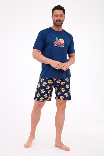 326/291 Мъжка пижама Teddy 4 Cornette – Коледа, тъмносиня, памучна, къс ръкав