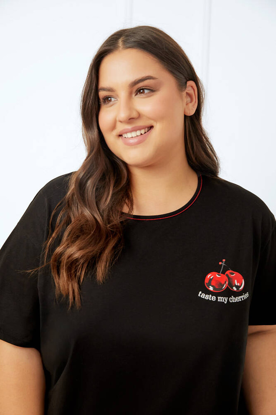 Cherry Дамска пижама с къс ръкав и къс панталон Италианска мода - черно/принт