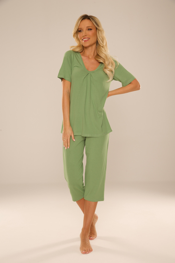 878 Dahlia Дамска пижама De Lafense - вискоза, къс ръкав, 3/4 панталон - градински чай