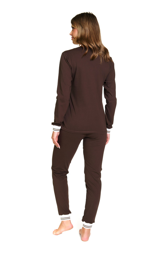 Doctor Nap 4504 – Дамска памучна пижама с рипсени маншети – стил и комфорт за всеки ден – брауни