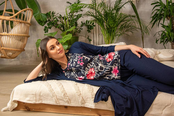 676 Дамска пижама Forex с подметка - тъмно синьо