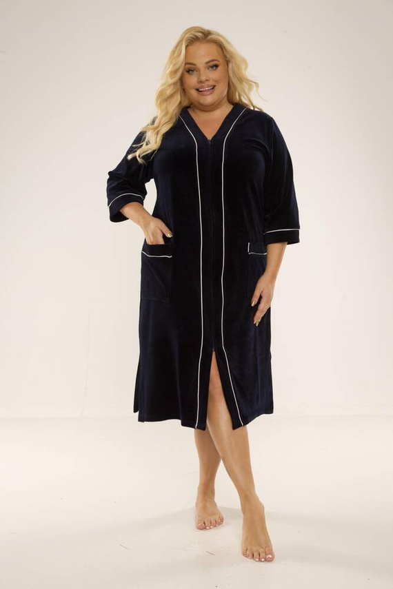 974 / 352 Дамски халат от велур Forex - тъмносин