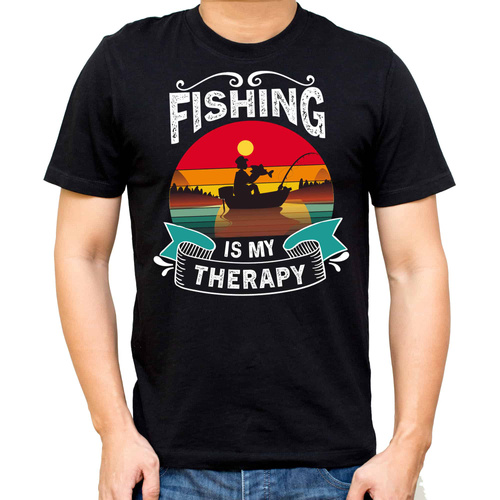 SKU M31 Тениска Moocha Fishing Therapy от памук за рибар с щампа, черна