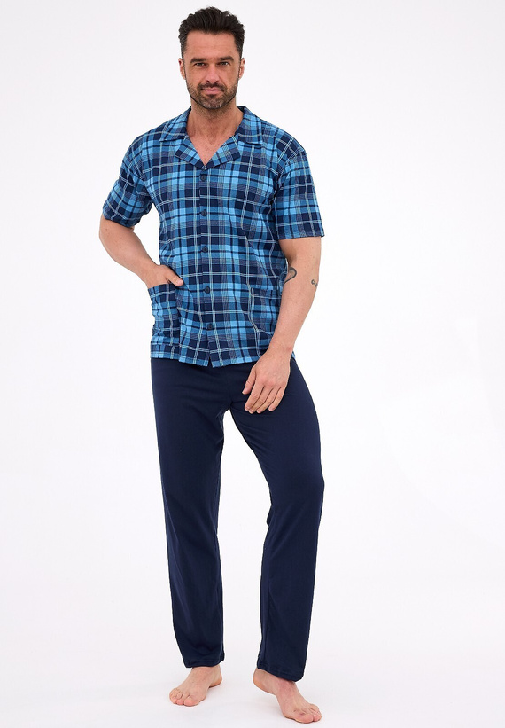 318/58 Мъжка пижама Cornette - отворена, памучна, карирана, с яка