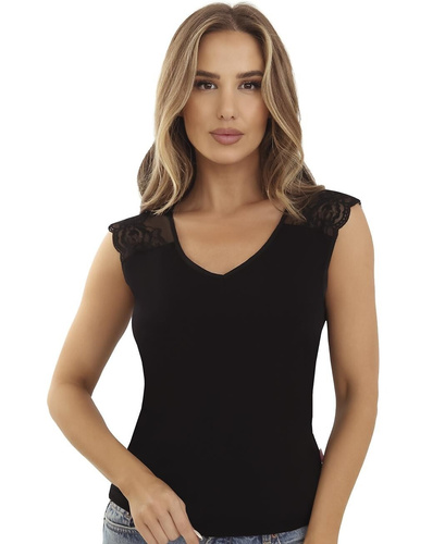 Дамска блуза Elza Emili от вискоза с бродиран тюл V-neck
