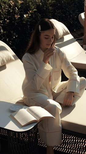 Дамска пижама Sensis Raven лайм – памучен комплект с риза и панталон