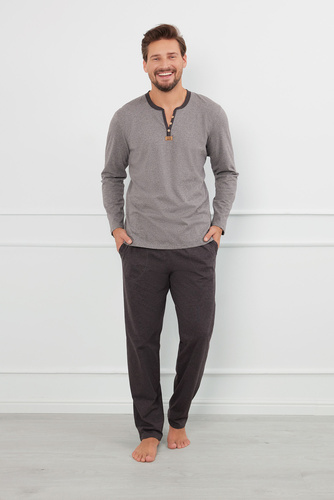 Julius Мъжка пижама с дълъг ръкав, дълъг панталон Италианска мода - ¶r.меланж/c.меланж