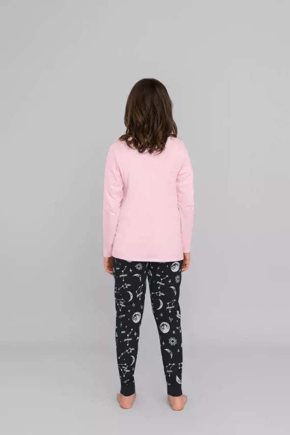 Umbra Пижама за момичета, дълъг ръкав и панталон Италианска мода - сьомга/принт