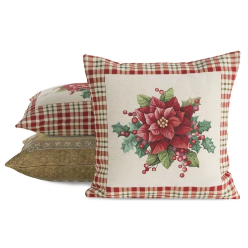 Chp 1273 Коледен гоблен калъфка цветя Европердета бежово