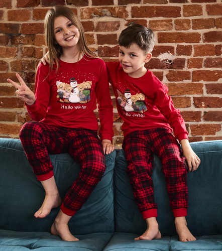 593/171 966/171 Зимна пижама Cornette за момчета - Коледа, Червена, Памучна