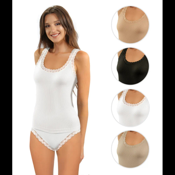 Дамски потник Sesto Senso 6109 с дантела безшевен еластичен white