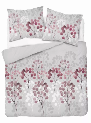 5223 B Спално бельо от сатен с клонки в нюанси на розово Detexpol сиво