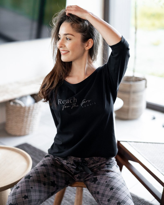 Дамска пижама Sensis Reach For The Stars - черно-кафява