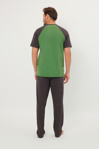 Alexander Мъжка пижама с къс ръкав и дълъг панталон Италианска мода - зелен/c.меланж 