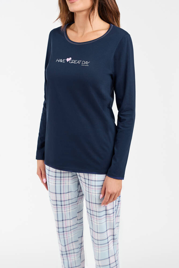Glamour Дамска пижама с дълъг ръкав и дълъг панталон Италианска мода - морско синьо/принт