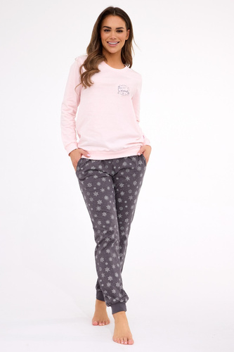 163/461 Дамска пижама Snow Cornette, розова - памук, дълъг ръкав | Комфорт и зимен стил