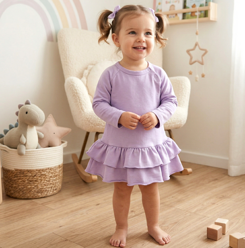 ABN-5487 Бебешка рокля Underwater World Nini - органичен памук, лилава, дълги ръкави
