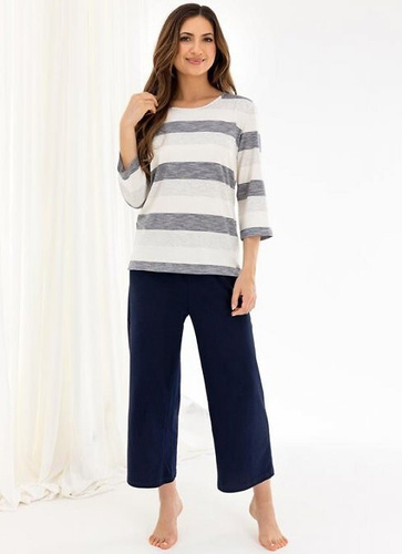 Дамска пижама 719 Regina, тъмносиня - вискоза и памук, 3/4 ръкави, 3/4 панталон