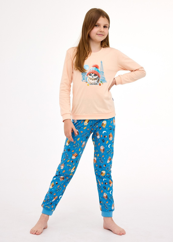 977/188, 978/188 Момичешка пижама Paris – памук, дълъг ръкав, цвят праскова