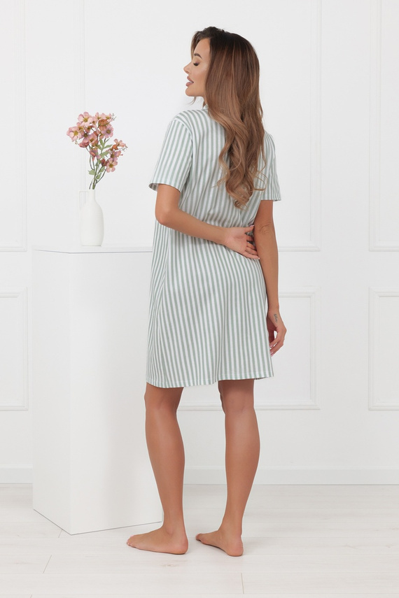 Дамска нощница Genna Italian Fashion 100% памук райе къс ръкав