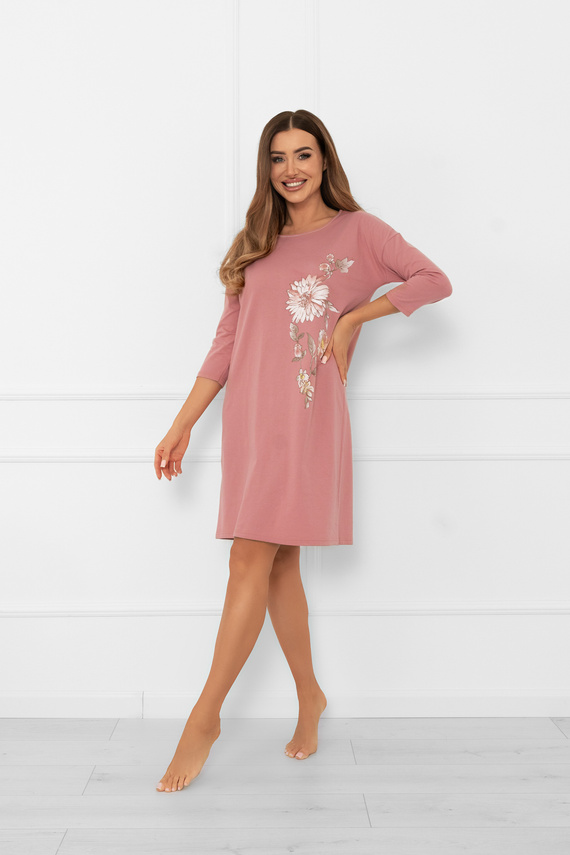 Дамска нощница Akita - памук, 3/4 ръкав, флорална апликация Италианска мода