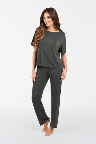 Akord Дамски комплект с къс ръкав и дълъг панталон Италианска мода - тъмен меланж