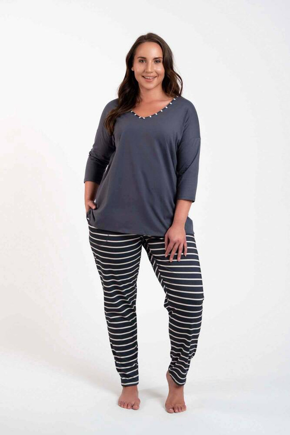 Betty Дамска пижама с 3/4 ръкав и дълъг панталон Италианска мода - графит/графит