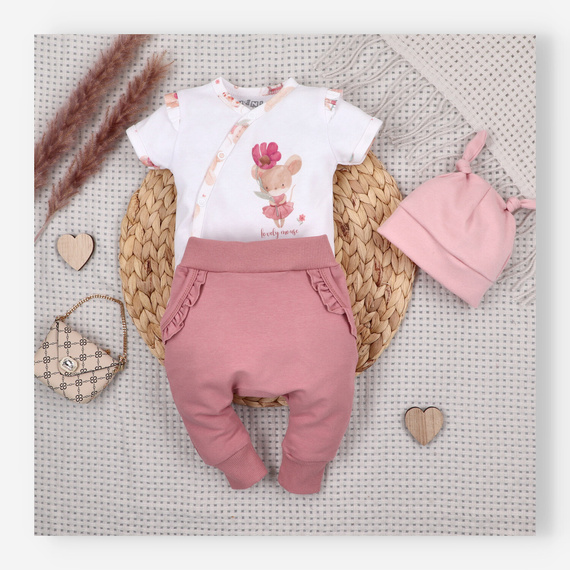 Бебешко боди Nini Little Mouse органичен памук тип прегърни ме къс ръкав