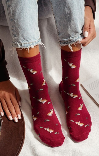 0200-182 Дамски чорапи Foxes and Leaves Milena - памук - бордо