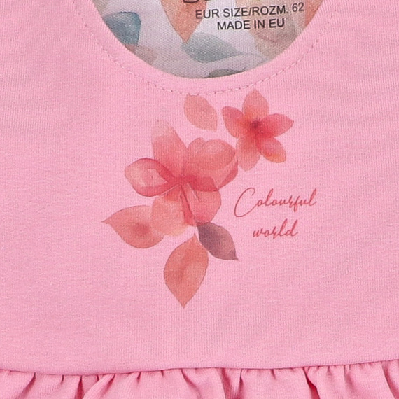 ABN-5427 Kolorowe kwiatki Sukienka z bawełny organicznej Nini różowy