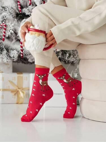 1283-030 Елен Коледни дамски чорапи Милена - червени