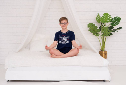 Момчешка пижама с къс ръкав и панталон Gibson Italian Fashion - тъмносиньо