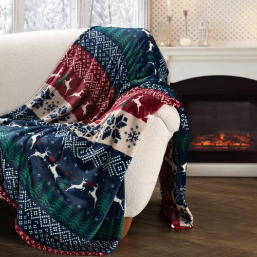 Коледно одеяло Eurofirany, тъмносиньо и червено със скандинавски мотив – меко одеяло от микрофибър, 240 г/м²