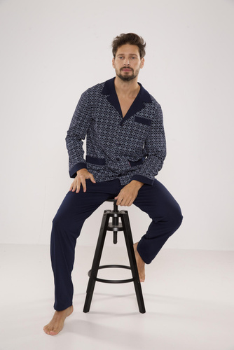 538 Carlo Мъжка пижама De lafense - морско синьо + квадрат