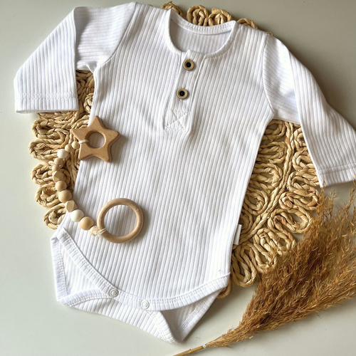 BP092 Раирано поло боди с дълъг ръкав Mamatti - бяло