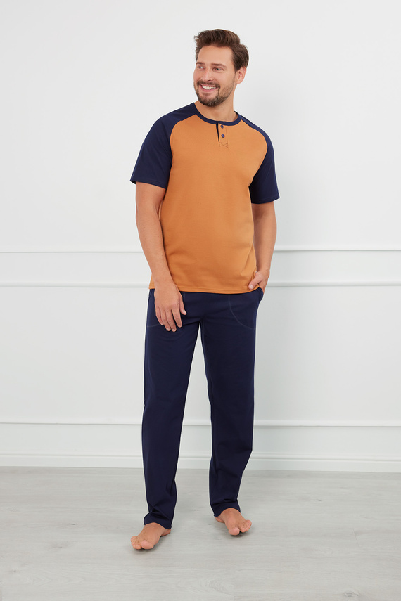 Alexander Мъжка пижама с къс ръкав и дълъг панталон Италианска мода - коняк/гранат 