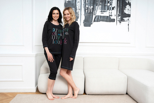 Дамска пижама Olza 3/4 ръкав, 3/4 панталон Италианска мода - черна 