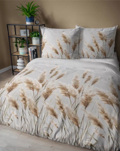 5329 B Спално бельо от сатен Pampas grasses Detexpol сиво