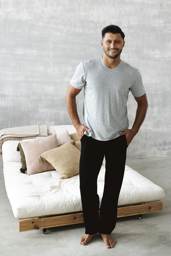 Dallas Мъжка пижама с къс ръкав и дълъг панталон Италианска мода - меланж/черно