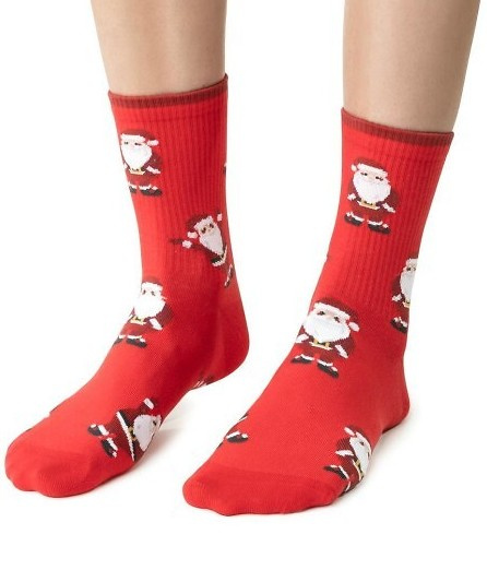 ART.136 Коледни дамски чорапи Steven red 140 – памук, топли, зимен десен
