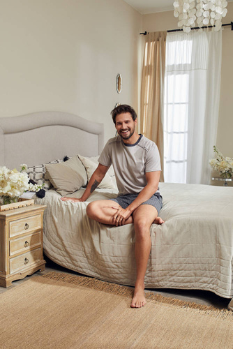 Abel Мъжка пижама с къс ръкав, къси панталони Италианска мода - бежово/принт