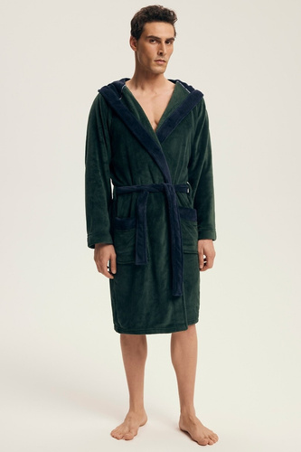 Мъжки халат Henderson 43377 Natch Green - с качулка, топъл трикотаж, комфорт и елегантност