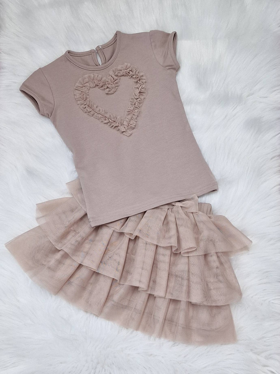 Блуза с къс ръкав Mia Bambarillo, бежово, бежово сърце