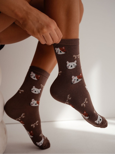 Дамски памучни чорапи Milena 0200-241 – удобни, рипсени cappuccino