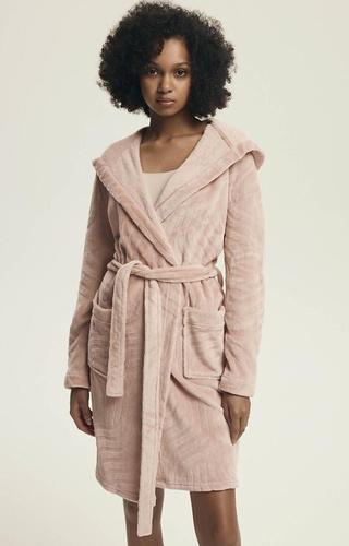 43602 Дамски халат с качулка Devyn Henderson, цвят Dusty Rose – къс, топъл, велурени