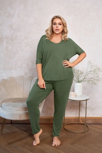 Дамски комплект с къс ръкав Paramo, дължина. панталони Италианска мода - каки